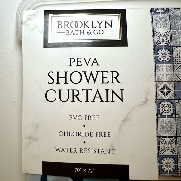 Mosaic Tiles Peva Shower Curtain Shades of Blue - Picture 6 of 9